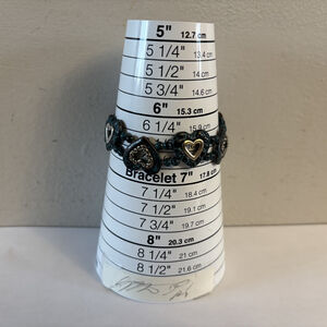 Y2K Black Blue Marbled Heart Link Bracelet Silver Tone
